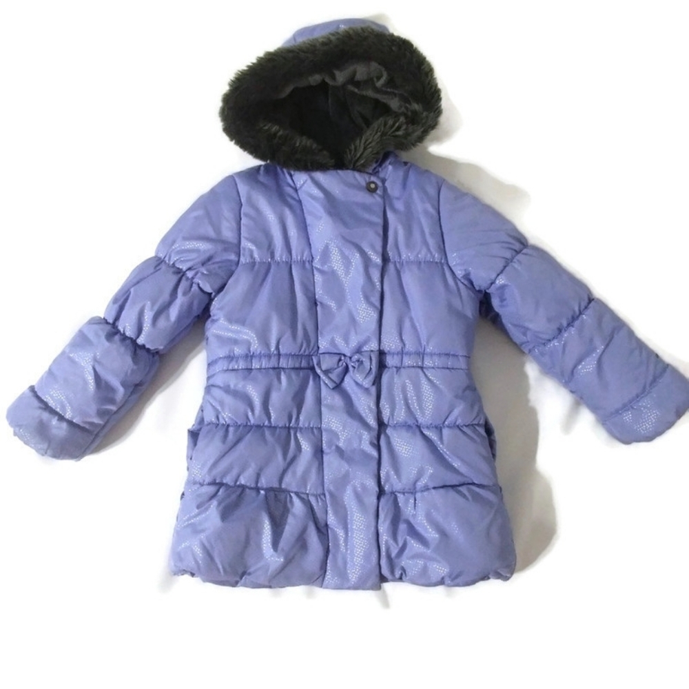Purple and silver puffer jacket with hood